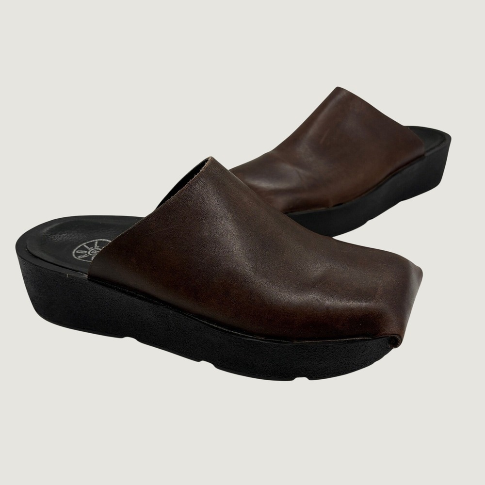 Wolky Roll Clog Brown Leather Square Toe Platform Mules Clogs EU 40 US 9 Scandi